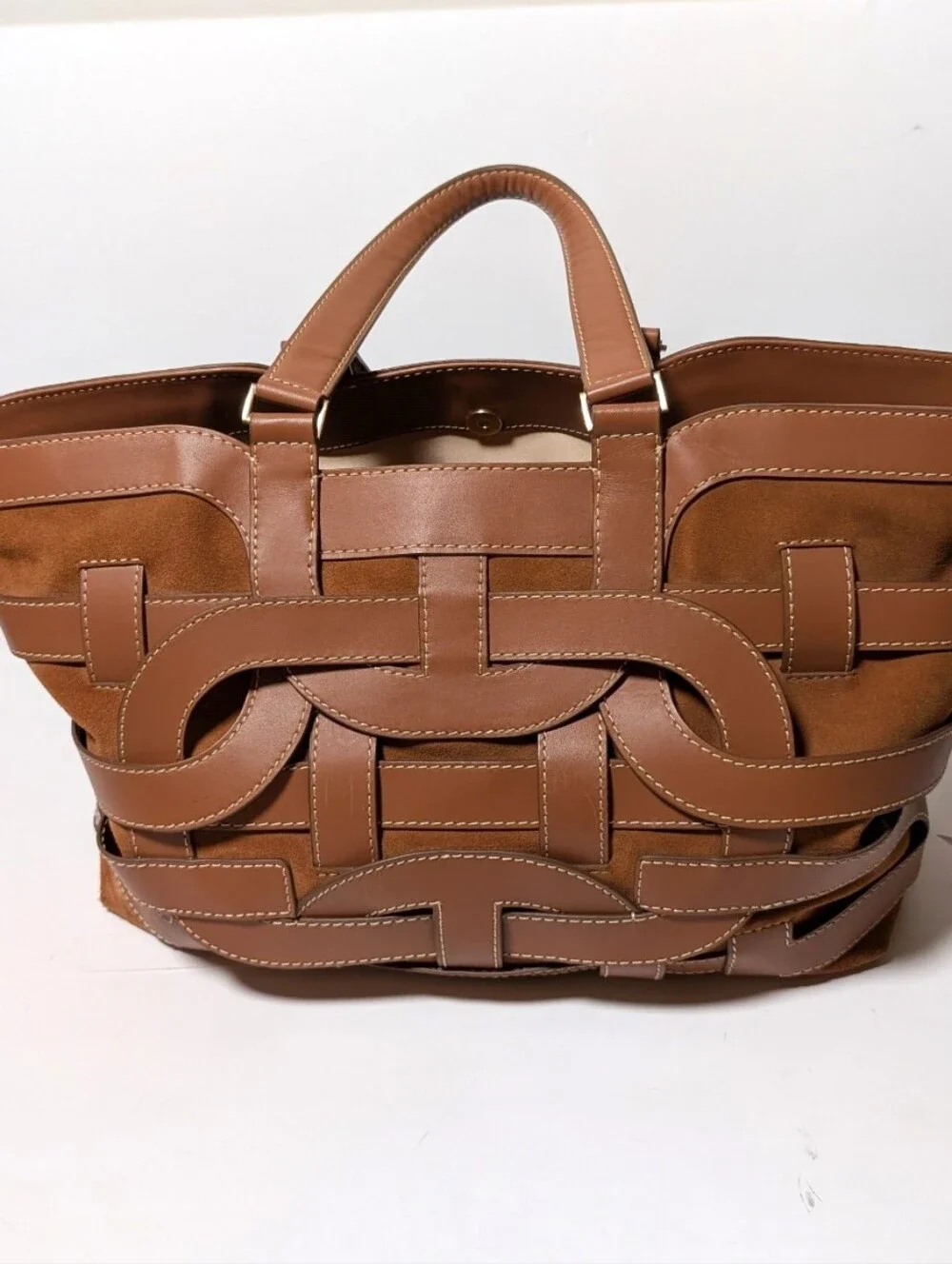 Sam Edelman Bay Large Leather Suede Shopper Woven Large Tote